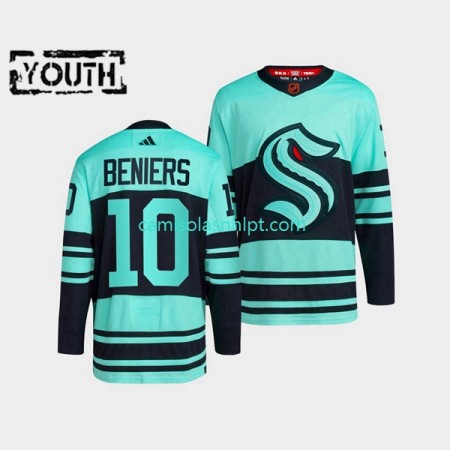 Camiseta Seattle Kraken Matty Beniers 10 Adidas 2022-2023 Reverse Retro Azul Authentic - Criança